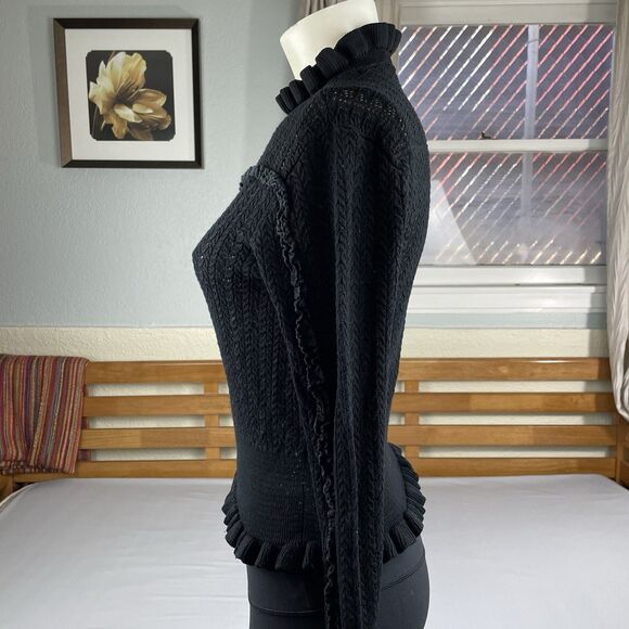 Industry Republic Clothing Ruffle Knit Mock Neck Sweater Women's Med Sheer Black - Picture 3 of 16